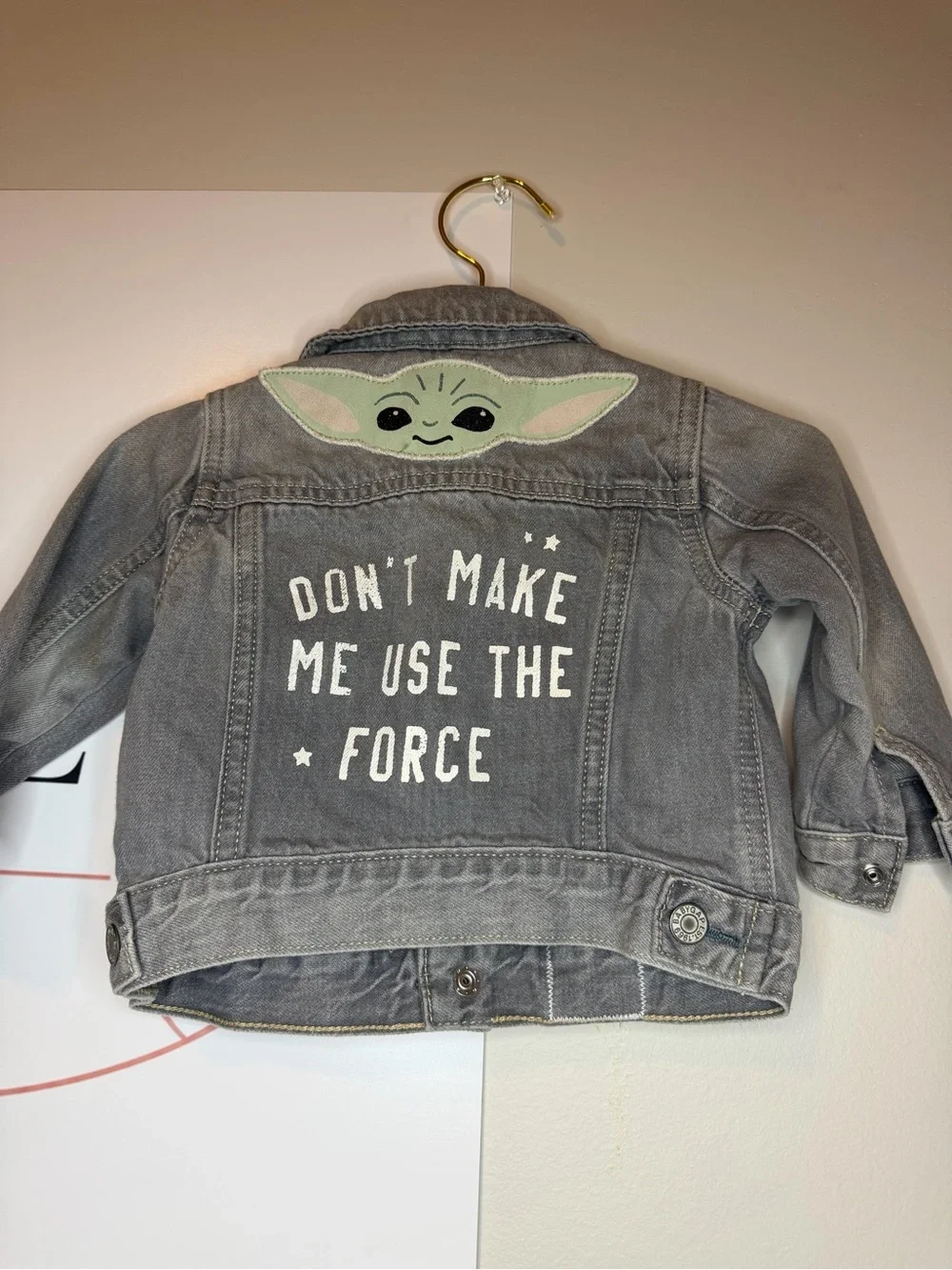 GAP Gray Denim Kids Jacket with Grogu & Patch Accents
